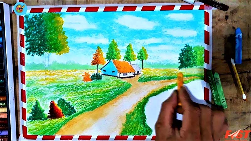 Vẽ Tranh Phong Cảnh Bằng Màu Sáp Dầu Đẹp  how to draw simple scenery with  oil pastel  YouTube